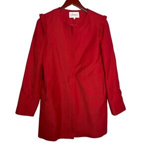 Claudie Pierlot red collarless full zip coat jacket ruffle shoulder 38 US 6